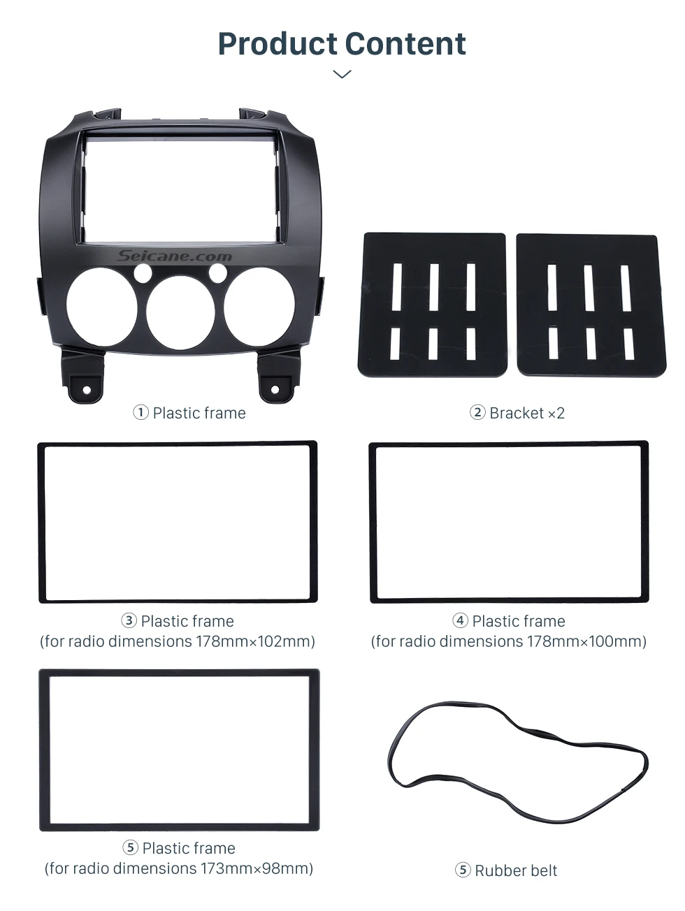 Seicane 2DIN 2007-2014 Mazda 2 Car Radio Fascia Dash DVD Player Auto Mounted Installation Trim Panel Dashboard Face Plate Kit