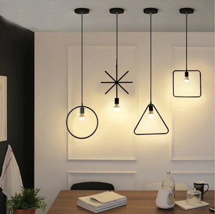 

Vintage Loft Iron Geometrical Figure Pendant light Hanging Light White/Black Finished Droplight for bar restaurant bedroom