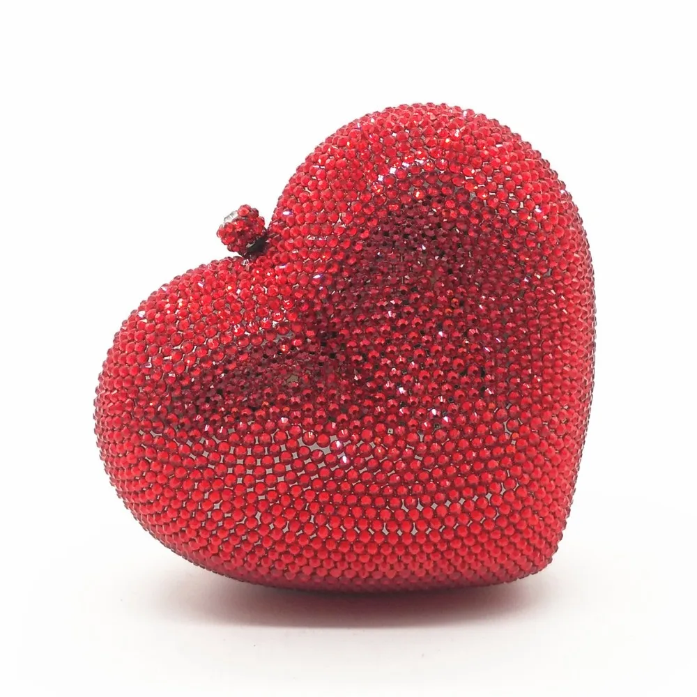 Love Heart Shape 3D Hard Shell Shoulder Crossbody Shiny Bag Diamond Gold Chain 