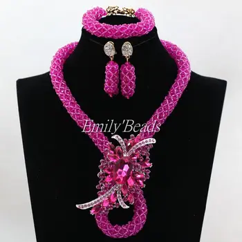 

Hot Fuchsia Pink African Wedding Beads Jewelry Set Crystal Beads Necklace Bracelet Earrings Jewelry Set Free Shipping ALJ420