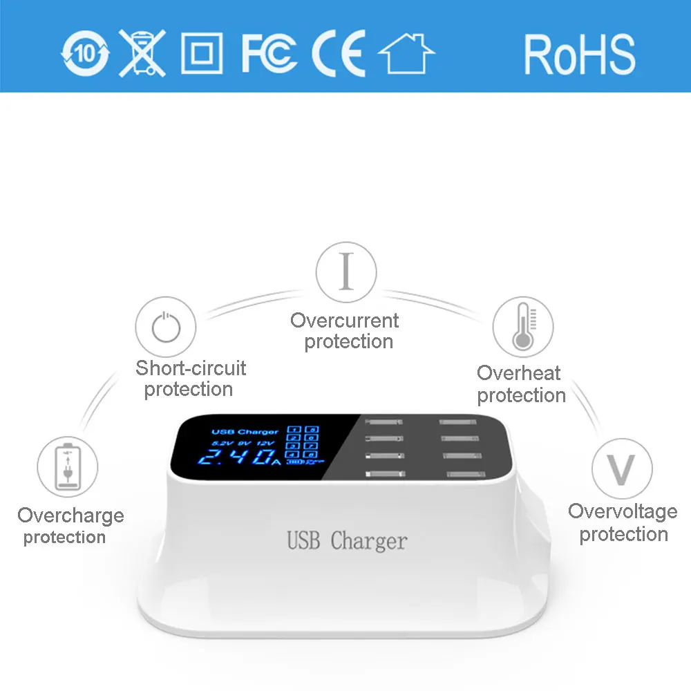 4 8 портов смарт-чип USB зарядное устройство док-станция светодиодный дисплей Мобильный телефон планшет зарядка настольный адаптер питания розетка полоса 2.1A