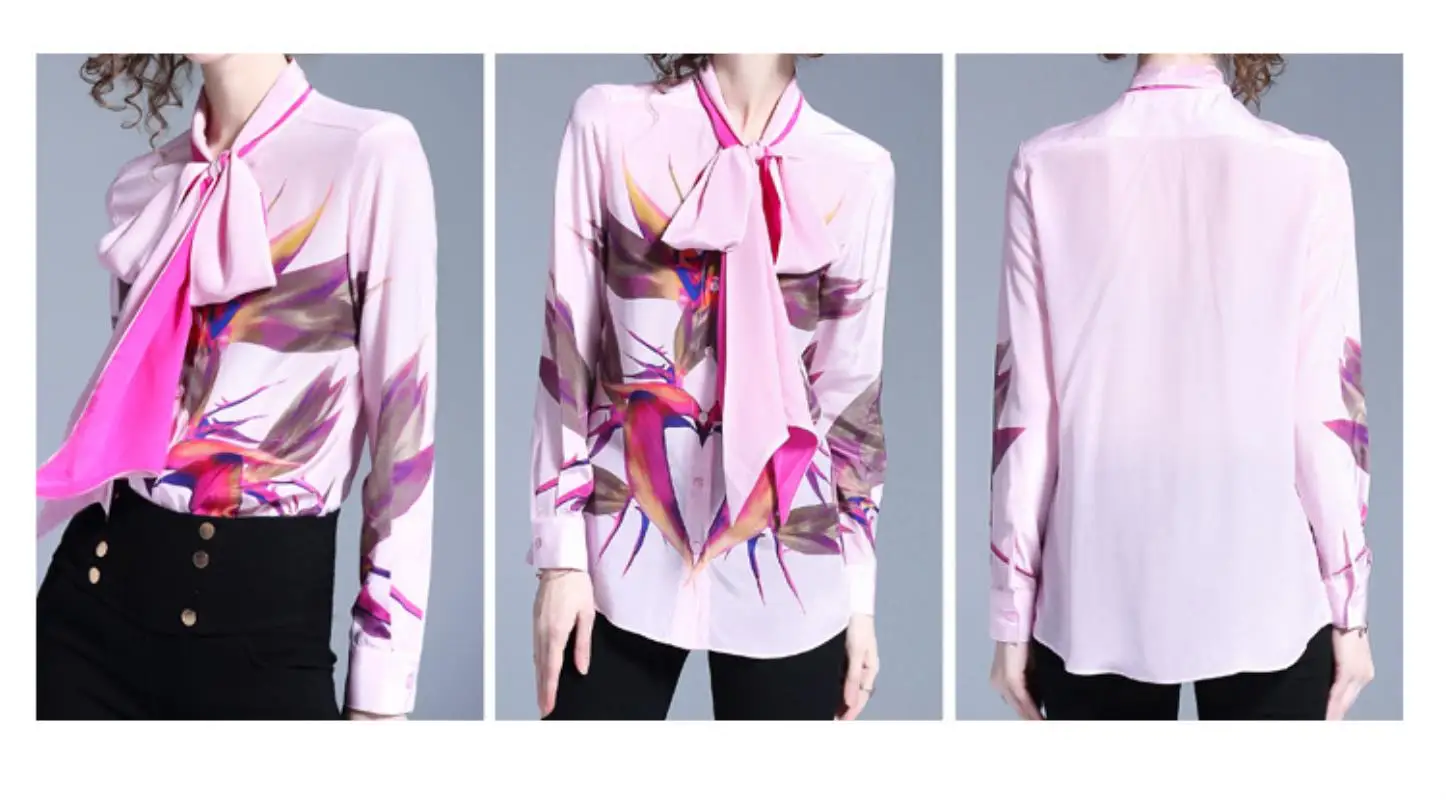Vestidos Spring Women Blouse 2018 Runway Fashion Print Flowers Bow Plplin Long Sleeve Work Wear Lapel Collar Shirts