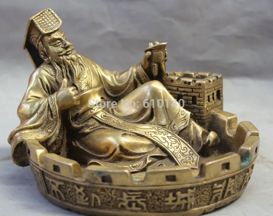 

China Chinese Fengshui Brass First Emperor of Qin build Great Wall Town Statue