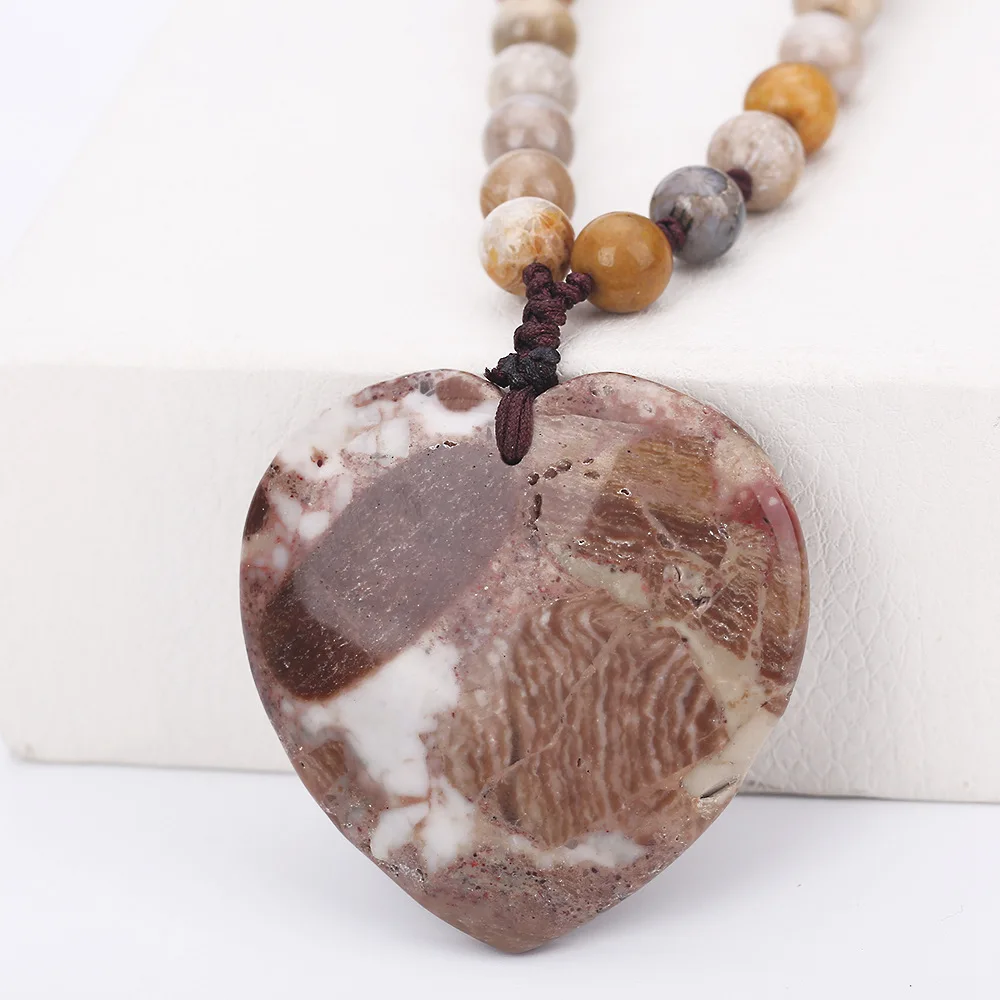 Original Natural Multicolor Agate Quartz Amber Necklace Opalite Heart Crystal Healing Stone Chakra Reiki Fashion Jewelry Female