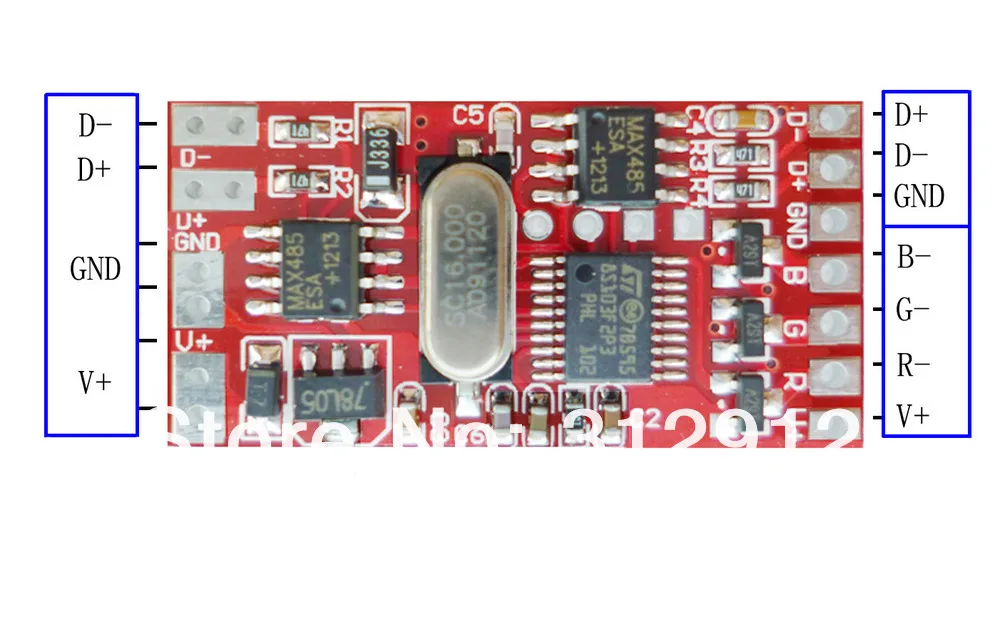 DM-103; 3 канала RGB DMX декодер постоянное напряжение, DC12-24V вход, max 2A* 3 выходной канал