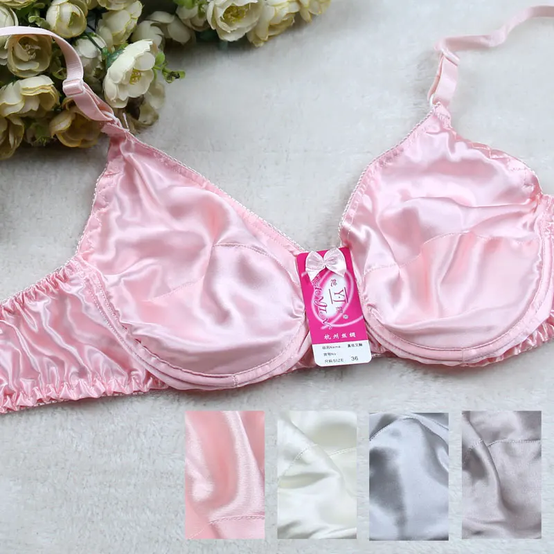 

2019 Pure Silk Bra Double Faced Silk Wire Ultrathin 100% Mulberry Silk Solid Bras 75 80 85 90 95B FREE SHIPPING