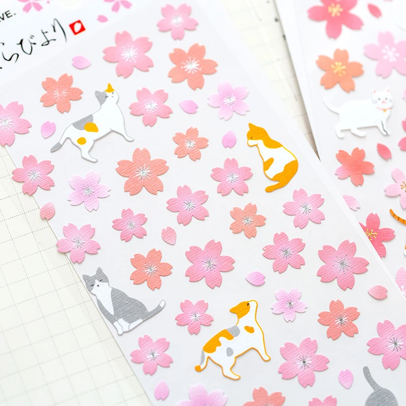 20 упаковок/партия Kawaii Sakura Cat Adhensive DIY декоративные наклейки альбом-ежедневник декор для телефона для бутылок этикетка-наклейка