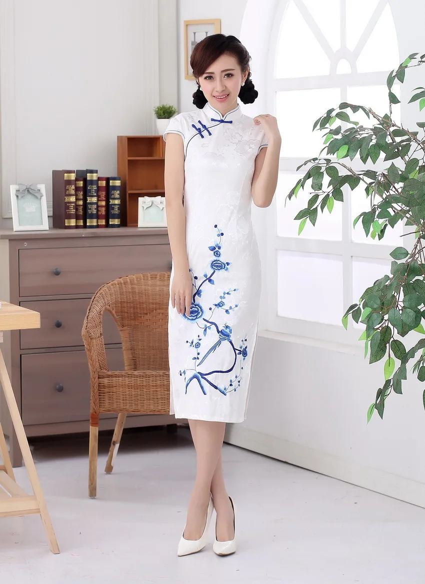 Шанхай история Топ-класс Длинные Цветочные Cheongsam Qipao платье Китайская традиционная одежда белый восточные платья для женщин