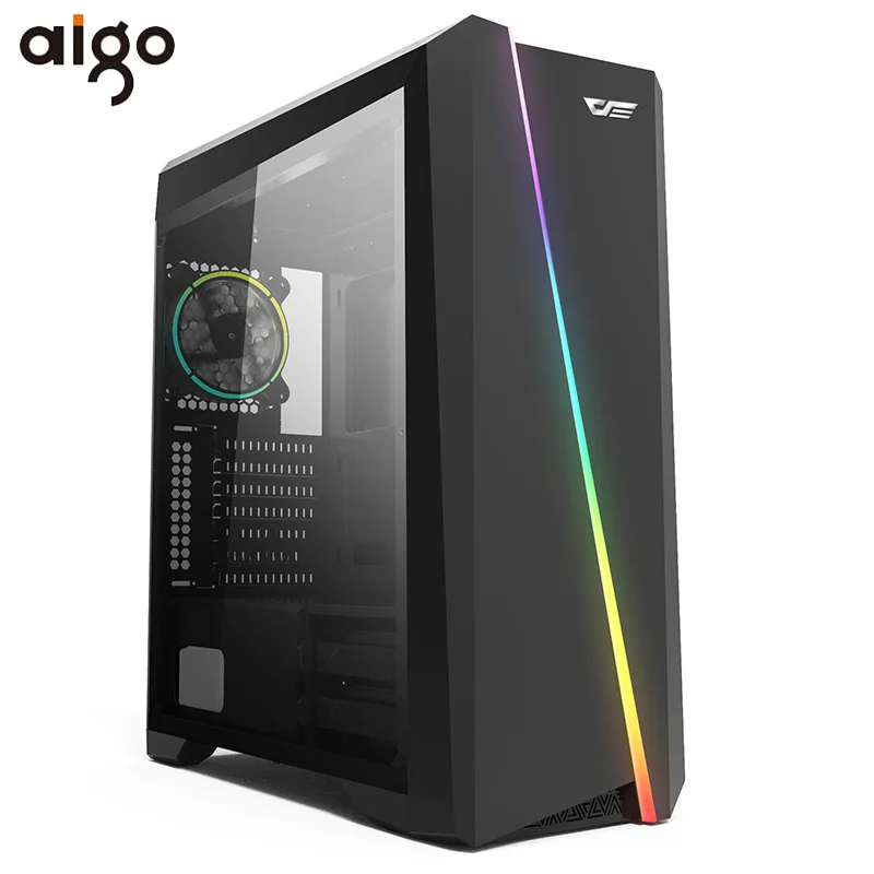 Aigo PC чехол для компьютера шасси светодиодный чехол s Tower акриловое окно мини настольный компьютер поддержка процессора кулер вентилятор габинет геймер чехол - Цвет: FLASH Computer Case