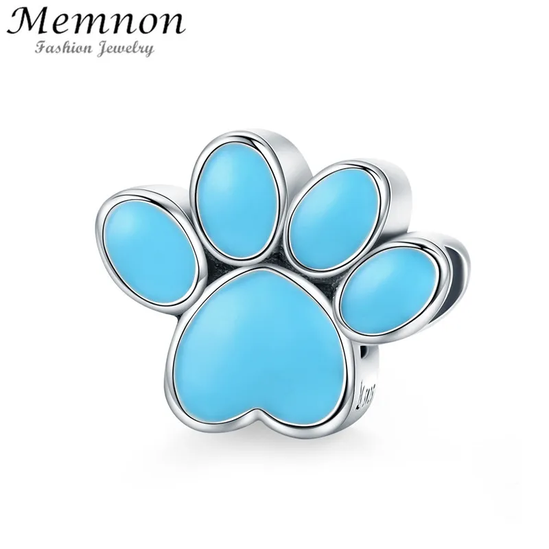 

Memnon Authentic 925 Sterling Silver Animal Dog Footprints Enamel Charm Beads Fit Bracelets Necklaces Jewelry DIY Making BE766