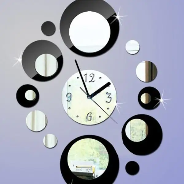 

Modern Circles Mirror Effect DIY Wall Clock Movement Home Decoration Living Room Wall Decor Sticker Clocks