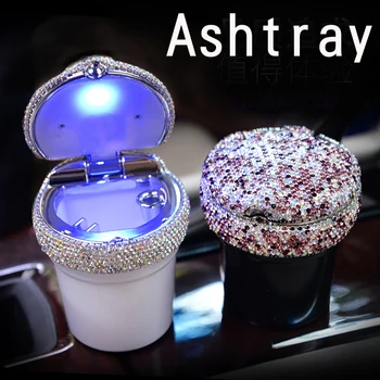

Car Ashtray Truck Auto Office Cigarette Ashtray Holder Box Case Crystal Diamond Ashtray With Led Light Car-styling Storage