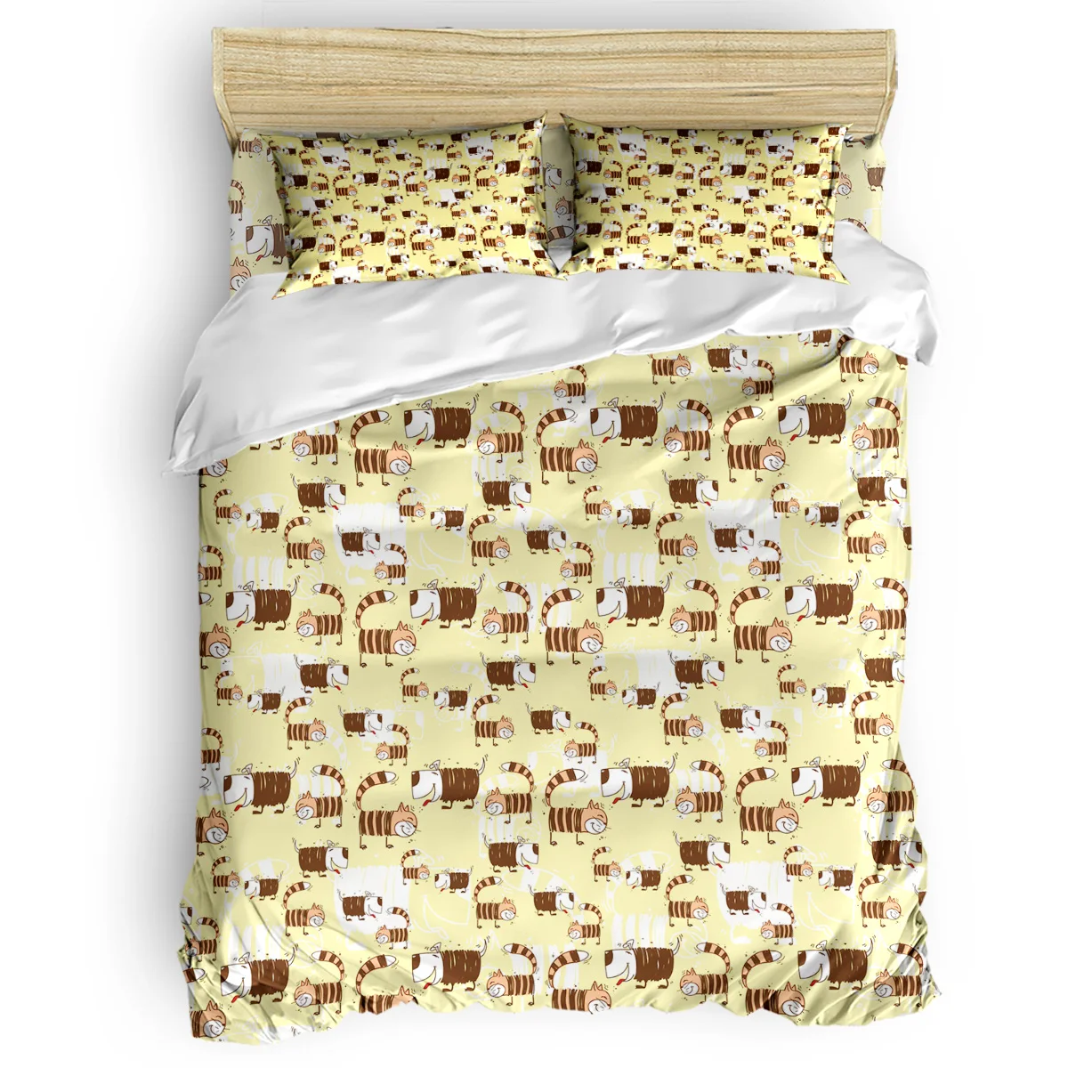 

Cartoon Cat And Dog With Vertical Tail 4 Piece Bedding Set Modern Duvet Cover Set Bedroom Decor