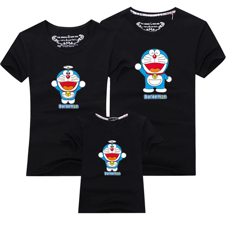 Doraemon/Новая летняя детская одежда для мальчиков и девочек Свободная Женская футболка с короткими рукавами одинаковые комплекты для отдыха для детей