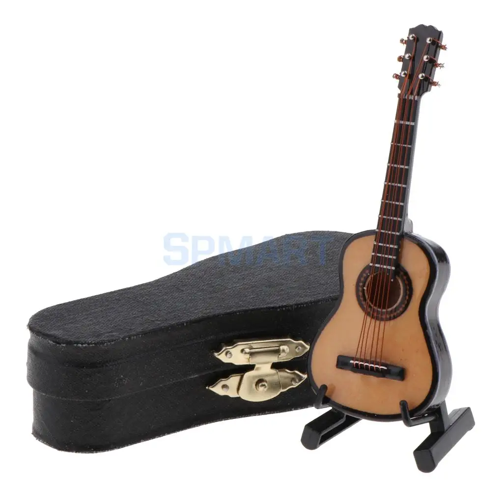 1/12 Scale Dollhouse Miniature Musical Instrument Guitar with Wooden Box for 12th Dollhouse Music Room Decoration