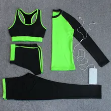 4 in 1 Sport Costumes for women Yoga Jogging suit Sports bra Long sleeve t shirt Running Sport Legging Pants Quick dry Yoga Set
