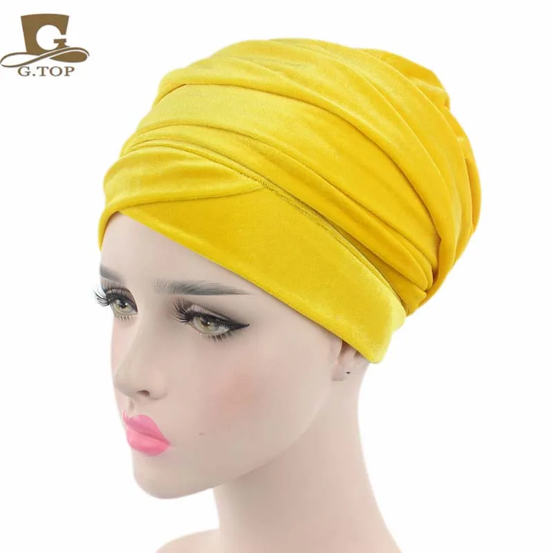 Women's Luxury Stretchy Velvet Plain Long Turban/Head Wrap 