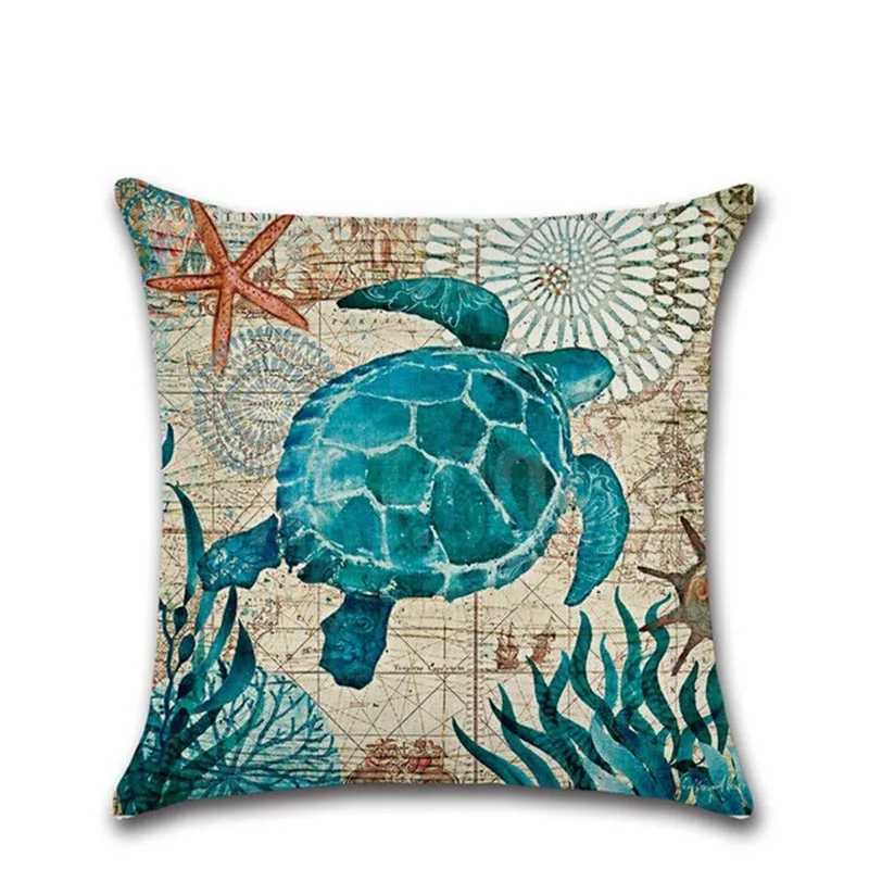 Наволочка из хлопка и льна с изображением морской черепахи, морской русалки, декоративная наволочка для дивана