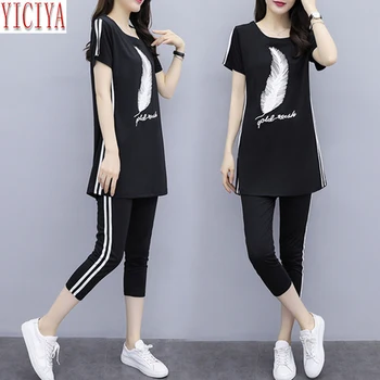 

YICIYA Tracksuits for Women Outfit Sportswear Co-ord Set 2 Piece Pants Suits and Top Plus Size 3XL 4XL 5XL Summer Black Clothes