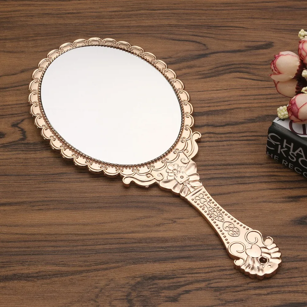 Винтаж Макияж зеркало цветок стороны провести Овальный Круглый Косметическое зеркало Благородный восстановление древних Стиль суд