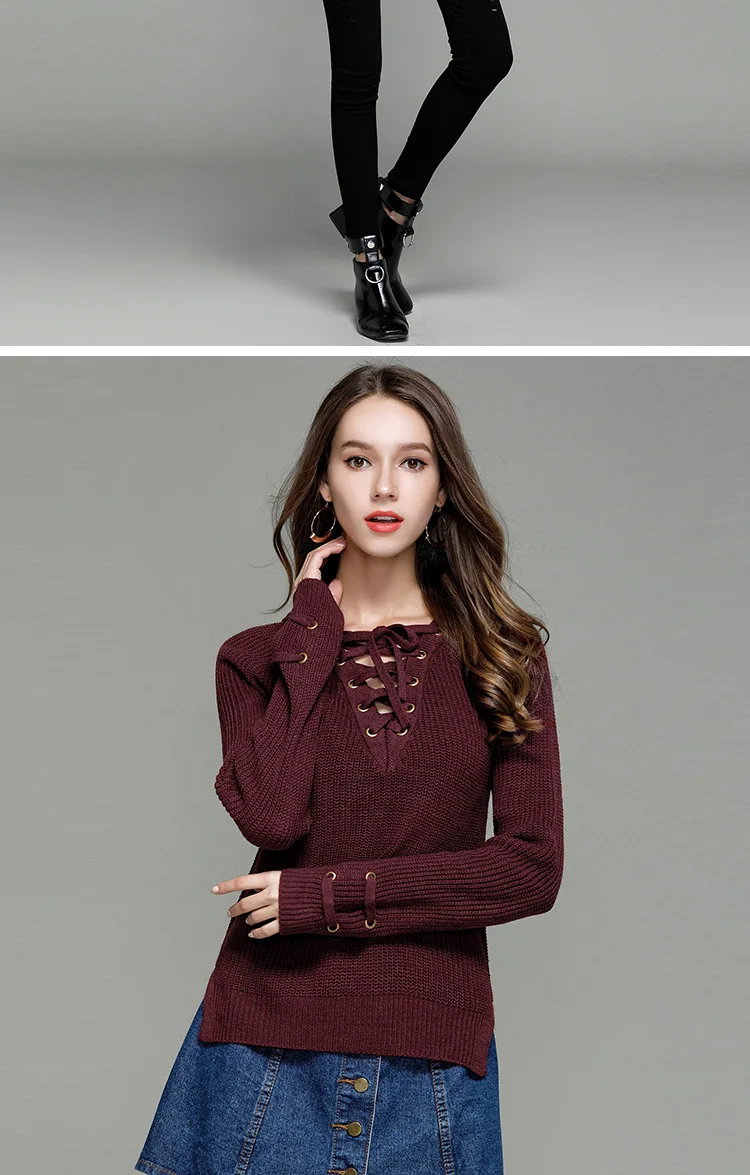 2017 autumn new fashion suit sweater women Europe and the United States sexy V collar with knitted bottoming shirt (11)