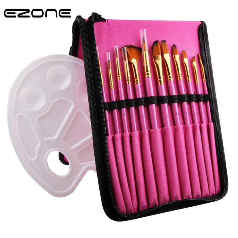 

EZONE 12 PCS Paint Brushes Set With Canvas Bag Palette Artist Set For School Kids Drawing Paint Handle Stationery Supplies