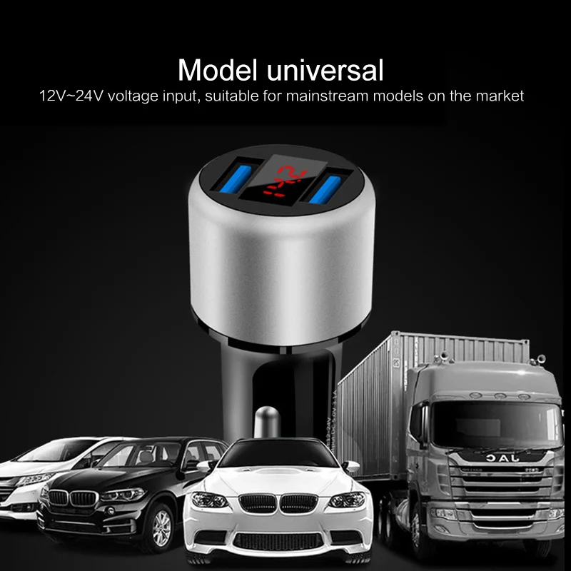 3.1A 5V Dual USB Автомобильное зарядное устройство со светодиодным дисплеем