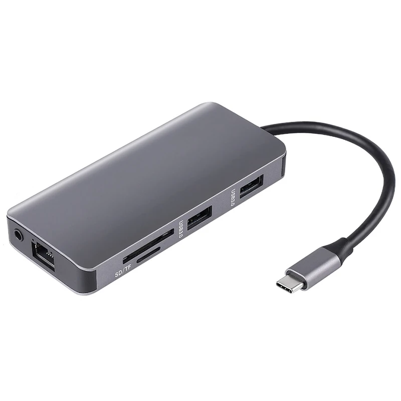 9 в 1 type C концентратор к Hdmi+ Vga выход, 2 Usb3.0 порта s, Sd/Tf кард-ридер, 1000 Мбит/с сетевой адаптер, аудио порт с Pd3.0(100 Вт