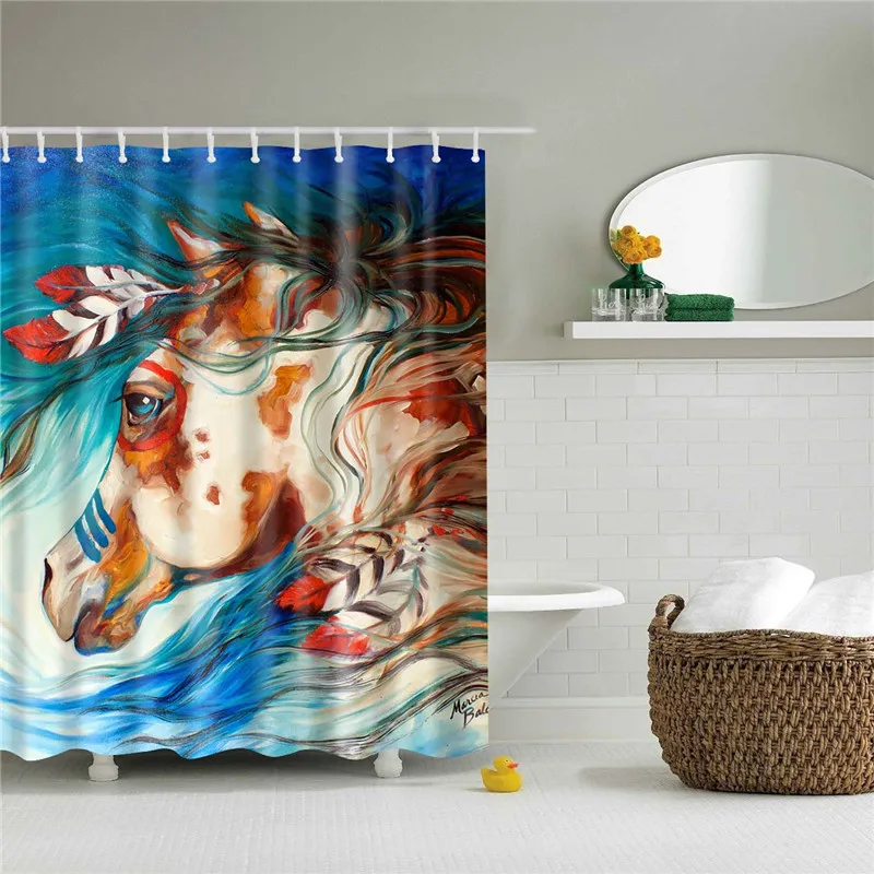 Водонепроницаемый полиэстер ткань занавески для душа набор с крючками животные стиль ванная комната экран для ванной ткань сова, лягушка, лошадь
