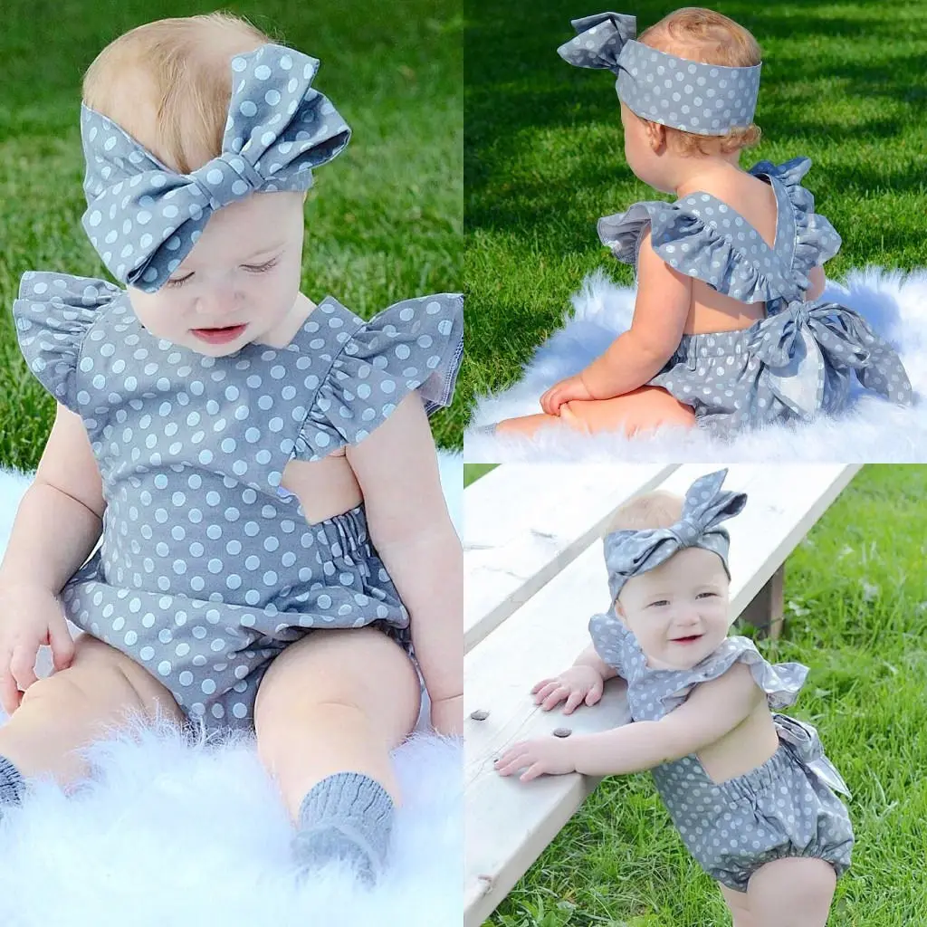 Newborn Infant Baby Girls Clothes Polka Dot Romper Jumpsuit Sunsuit