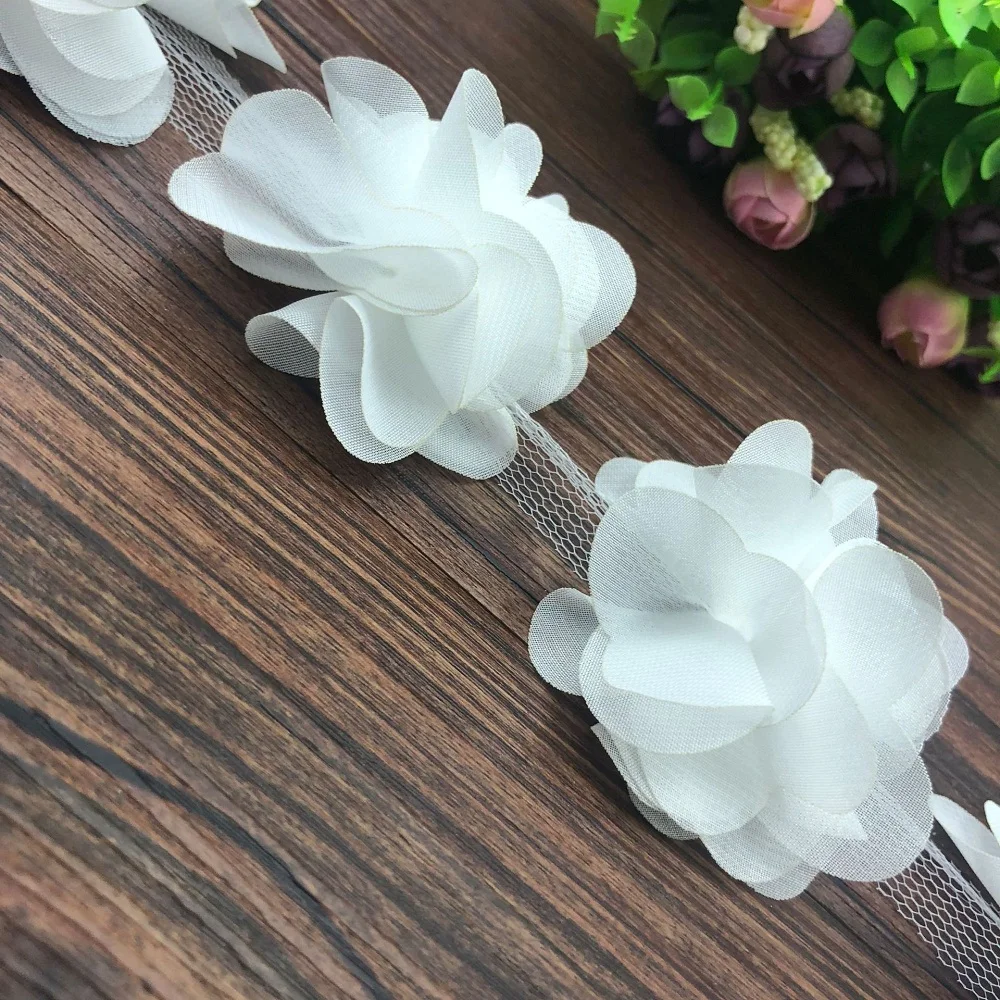 1 ярд белых 3D цветов шифоновая кружевная ткань классическая отделка для