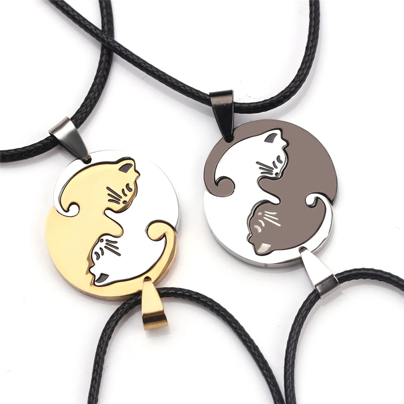 Милая пара ювелирных изделий подвеска в виде животного черно-белая кошка сшивание ожерелье Простой дружба подарок золотой белый Кот круглое ожерелье