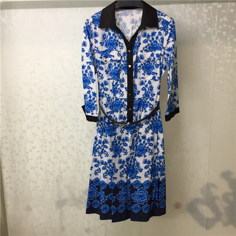 

Cotton Dress Summer Women Elegant 2018 Half Sleeve Floral Print Dress Fashion A-line Dress
