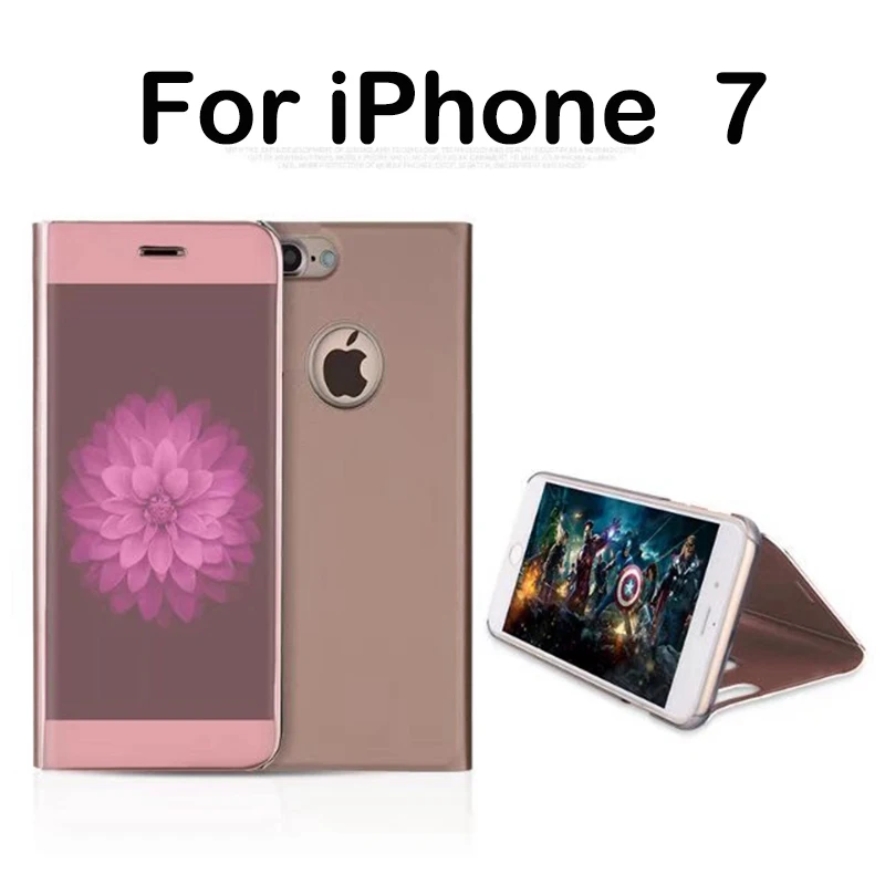 Electroplated Mirror Flip Smart Sleep Leather Cover For iPhone 7 Case Luxury Brand 360 Protection Mirror Original Case 4.7