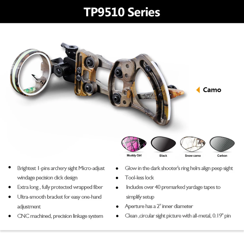 

Toppoint 1 pins .019" Bow Sight with Micro Adjust Detachable Bracket, Sight Light for Compound Bow Archery Hunting TP9510