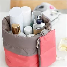 Nouvelle Arrivée En Forme de Tonneau Voyage Cosmétique Sac En Nylon Haute Capacité Cordon Élégant Tambour Sacs de Lavage Maquillage Organisateur De Stockage Sac