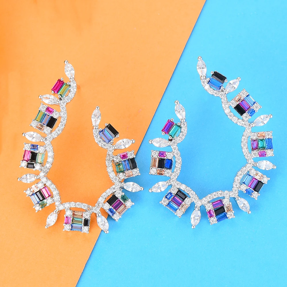 

SisCathy 2019 Elegant Women Earrings Iregular Geometry Full Pave Cubic Zirconia Stud Statement Earrings Ear Party Accessories