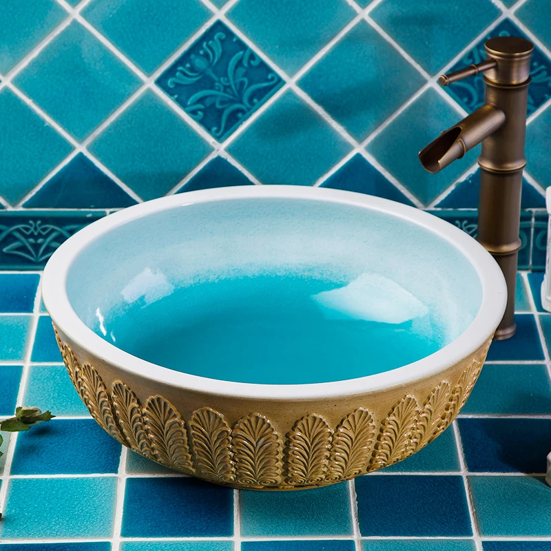 China Artistic Handmade Art wash basin Ceramic Counter Top Wash Basin Bathroom Sinks washing basin vanity bathroom sinks (10)