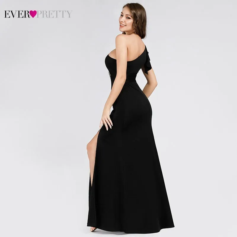 Черные вечерние платья с бисером Ever Pretty EP07892BK, торжественное платье с одним плечом, женские элегантные вечерние платья Abiye
