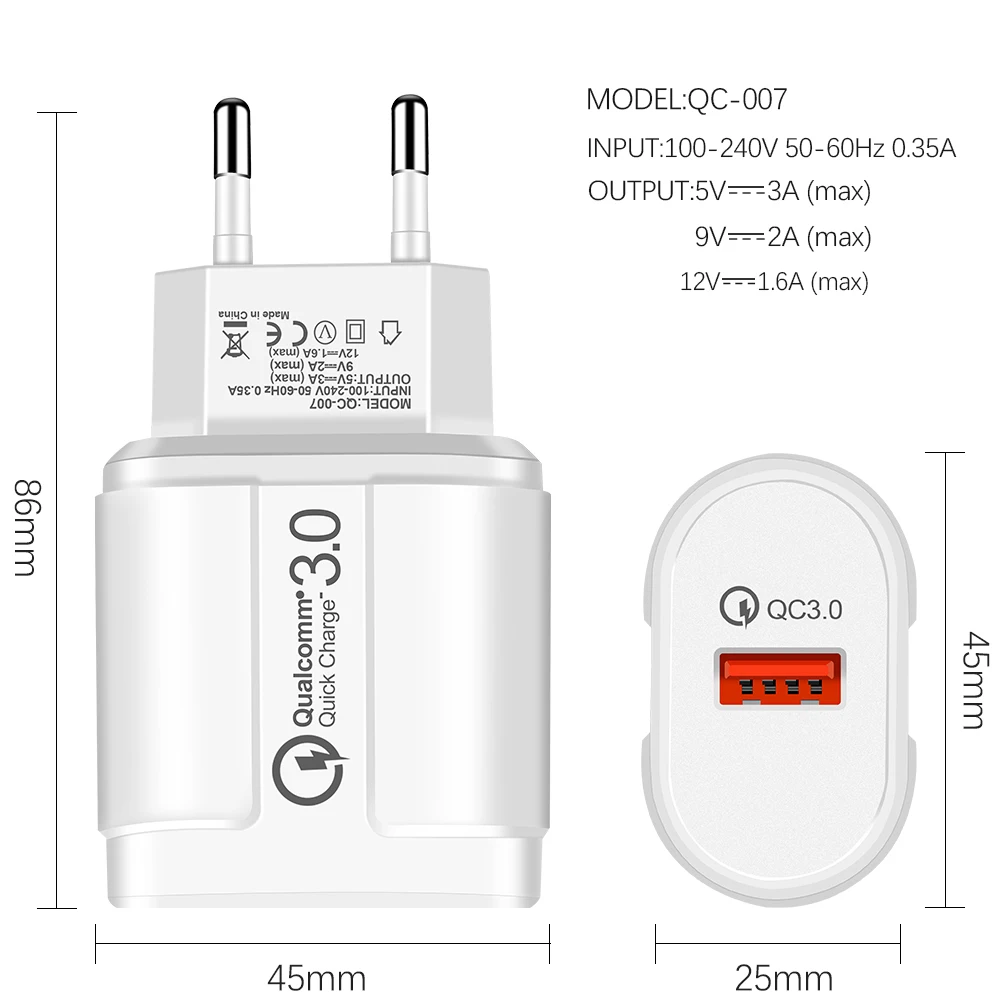 Quick Charge 3.0 USB Charger Fast Charger 18W EU Wall usb portable charger Adapter for iPhone Samsung Xiaomi Mobile Phone Tablet (2)