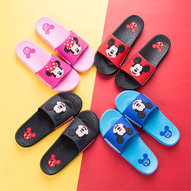 

Children Slippers Disney Shoes Indoor Home Slippers Mickey Minnie Kids Swimming Flip Flops Anti-slippery Fashion Gils Mules