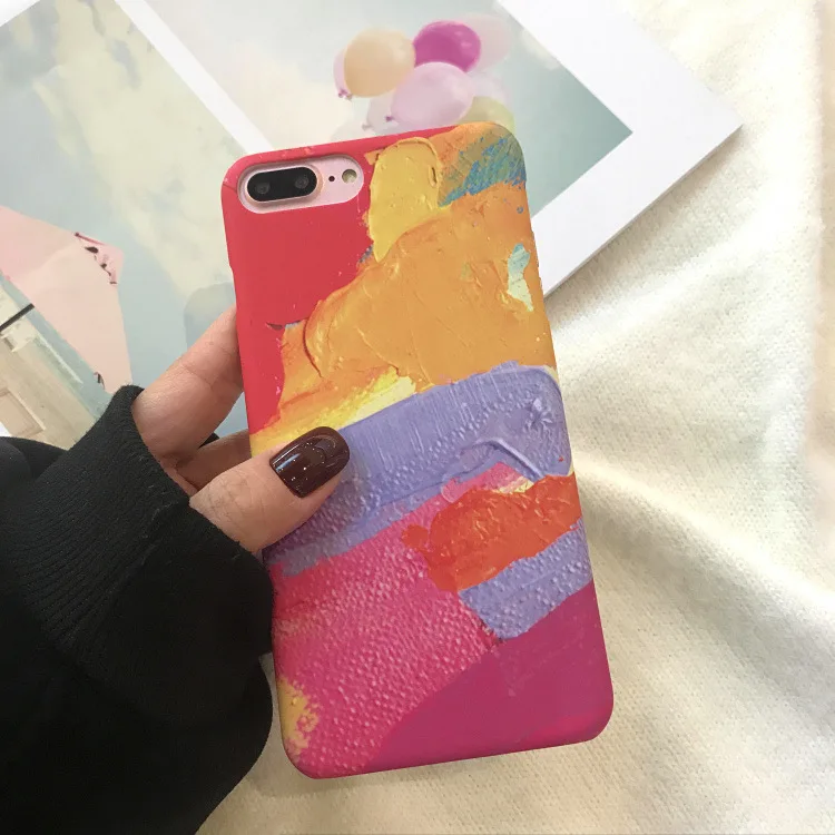 

Art Abstract Rainbow Oil Painting Phone Case For iPhone X 7 8 Puls 6 6s Puls Hard PC Matte Back Cover Coque Funda Capa