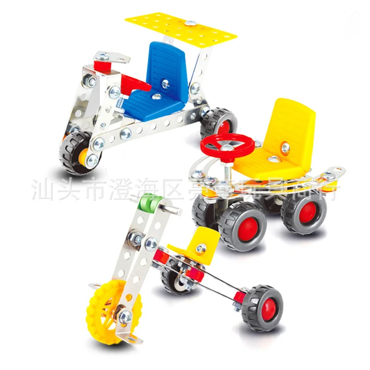 Zhenwei 3D Alloy Take Apart Toys Screwing Blocks Construction Engineering STEM Learning Toy Race Car Trojans Tricycles Playset