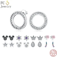 Love Forever/Микки/звезда/корона/Сердце CZ серьги гвоздики Настоящее серебро 925 модные женские шпильки для девочек ювелирный подарок на Рождество вечерние