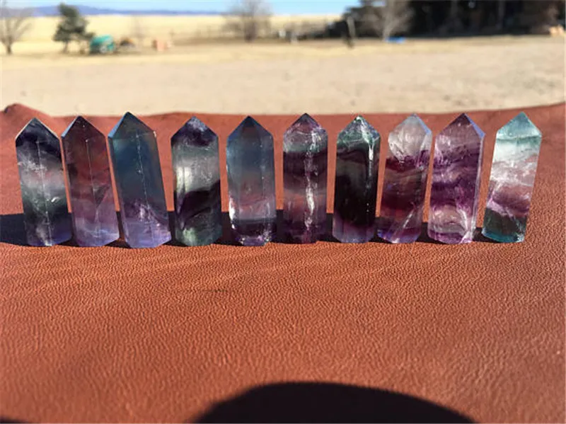 

10pcs drop shipping Natural rainbow fluorite Crystal gemstone point meditation reiki healing chakra Lemurian Seed quartz wand