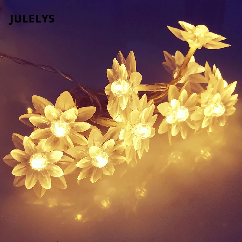 

JULELYS 2.5M 20 Bulbs Battery Powered LED Lotus String Lights Christmas Garland Decorative LED Lights Decoration For Wedding