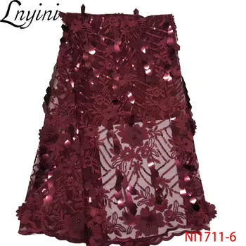 

High Quality Sequins Lace Fabrics Fashion 3D Flower Lace with Beads Embroidery African Tulle Mesh Lace Fabric for Wedding NI1711