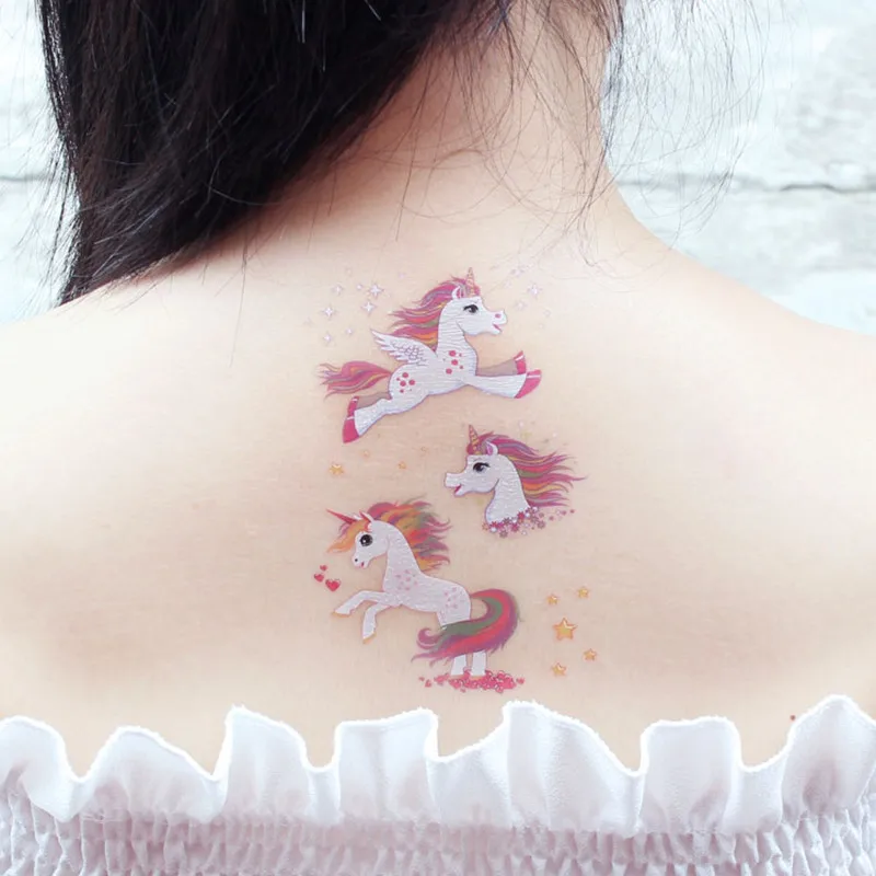

7.5x12cm Unicorn 1 Sheet Temporary Tattoo Sticker Colorful Fake Tatoos Flash Waterproof Small Body Art Couple Child Designs