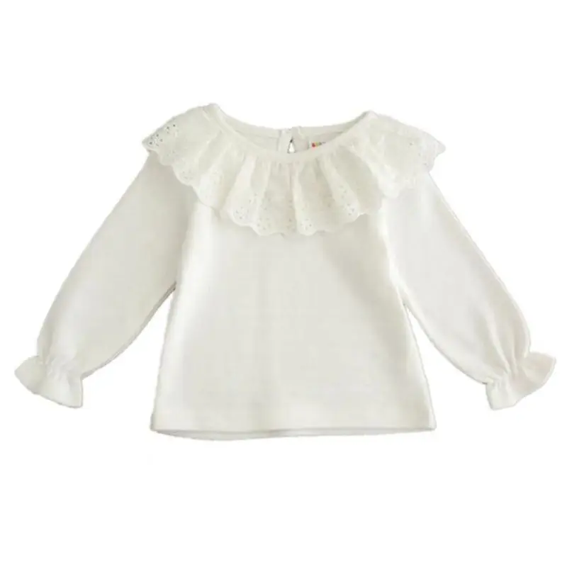 Белые кружевные топы для новорожденного, весенне-зимние базовые рубашки для девочек, детские блузки с длинными рукавами, хлопковая одежда, JW6246