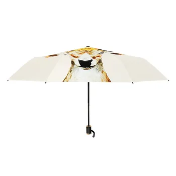

NEW Creative Sika Deer Umbrella Parasol Black Coating Anti-UV Sun kids Umbrellas Rain Woman Paraguas Three Folding/Five Folding